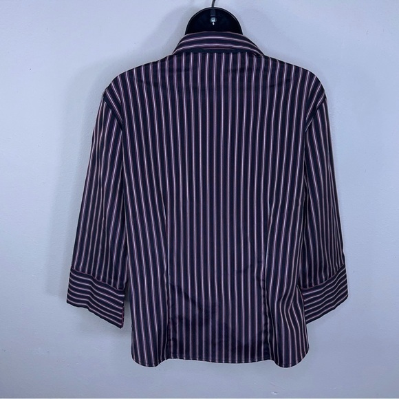 LARGE VINTAGE TANGENTS PINK BLACK STRIPED STRETCH BLOUSE BUTTON FRONT - Picture 5 of 10